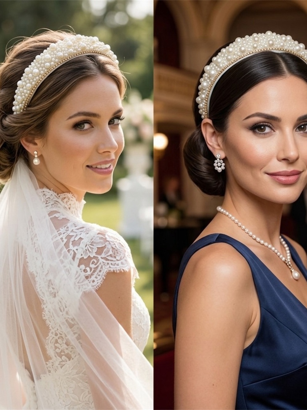 Pearl Cluster Padded Headband - Ivory